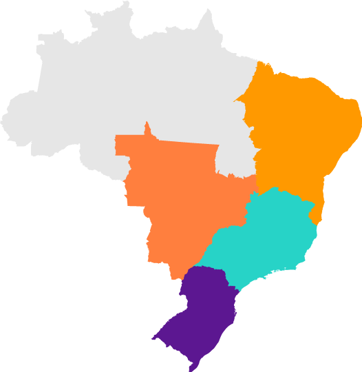 Mapa do Brasil com 4 regiões destacadas